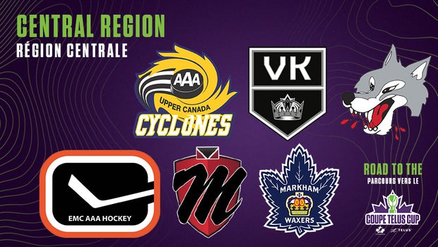 Logos of the teams competing at the Central Regional on the Road to the TELUS Cup.